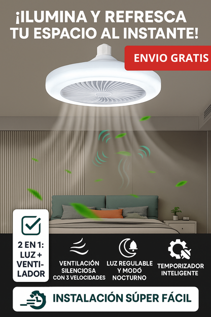 Bombillo Ventilador 2 en 1 | Luz LED + Ventilación Silenciosa con Control